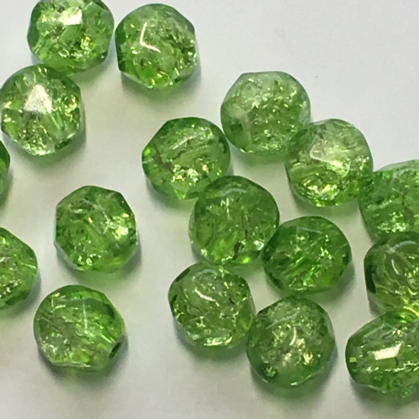 Green Crackle Glass Faceted Beads, 8 mm - 24 Beads
