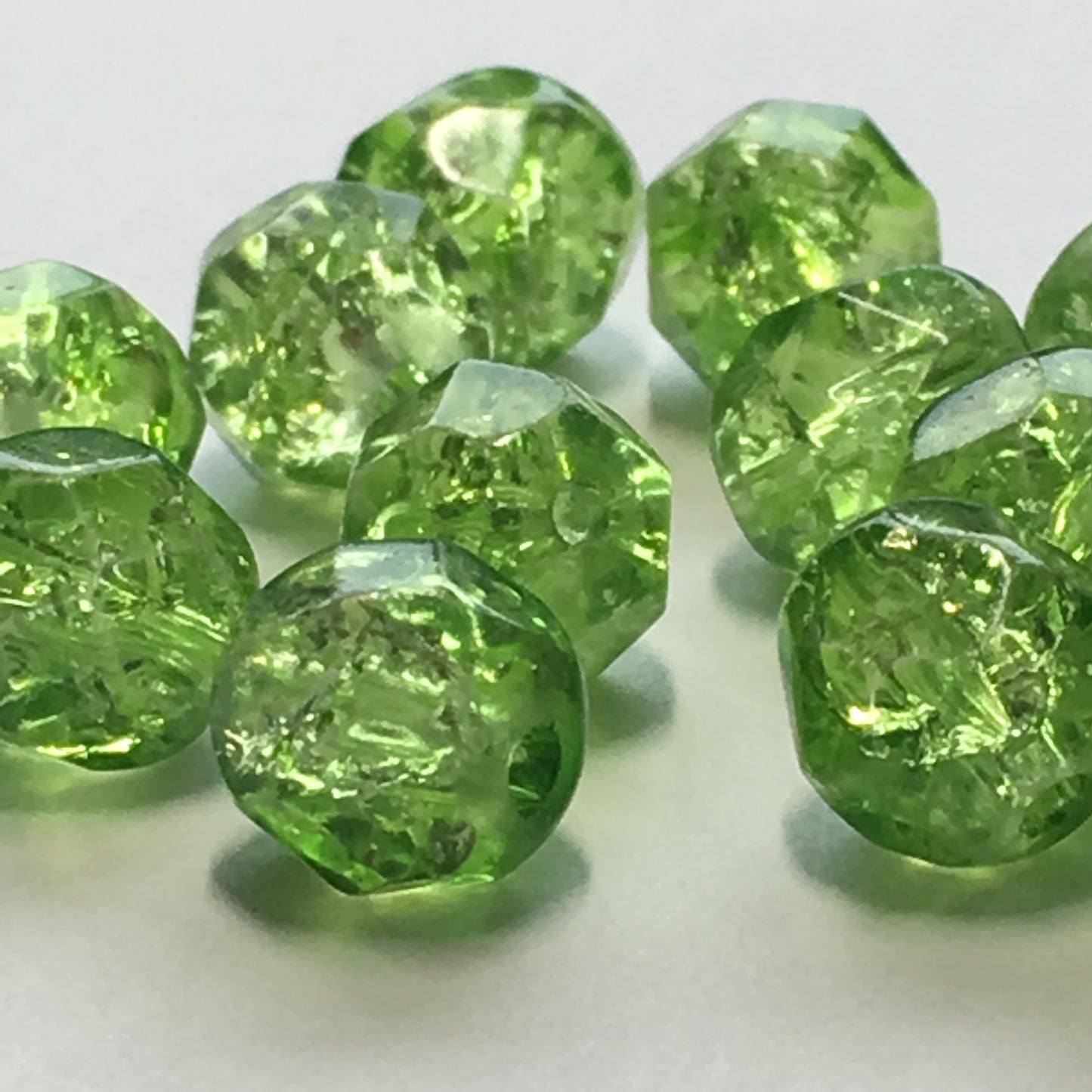 Green Crackle Glass Faceted Beads, 8 mm - 24 Beads