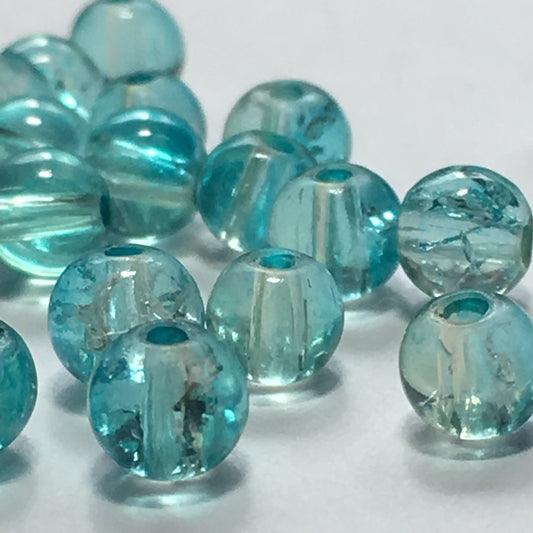 Blue Crackle Glass Round Beads, 4 mm - 30 Beads