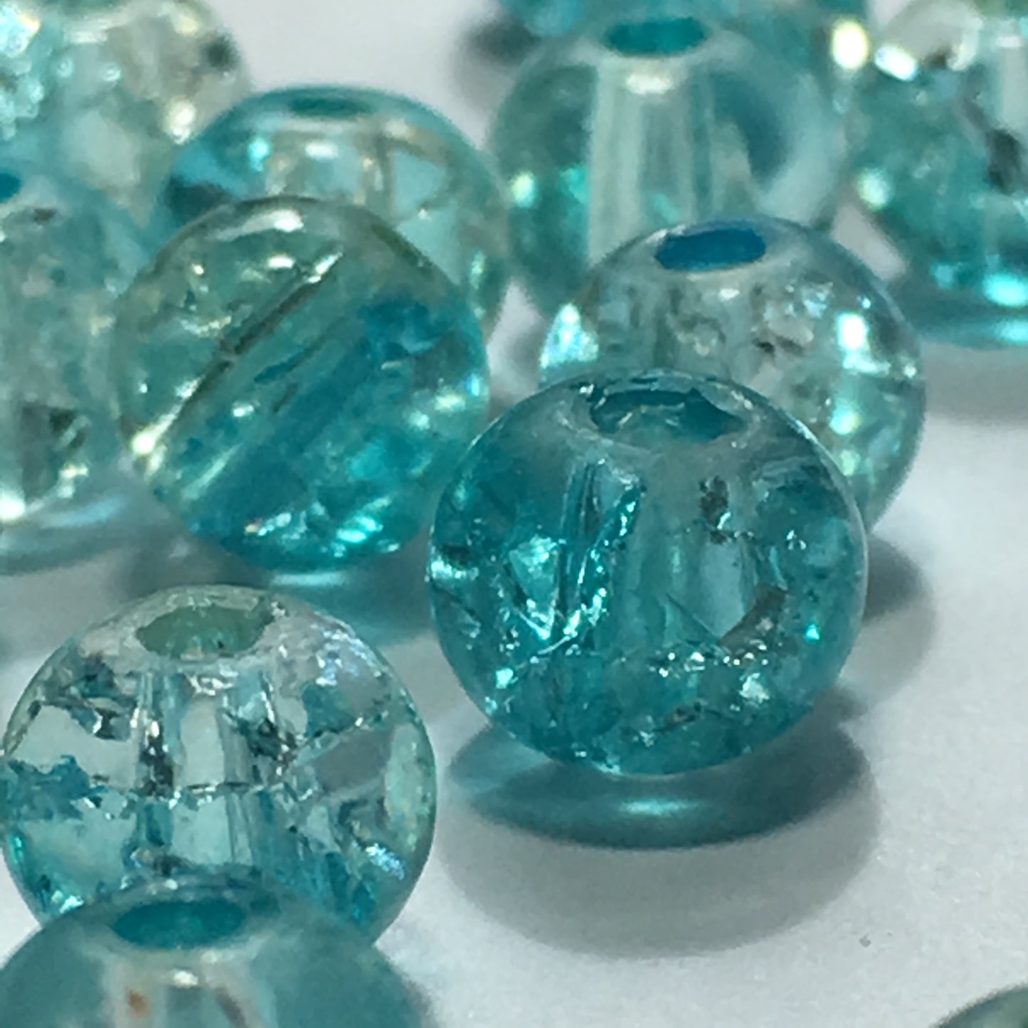 Blue Crackle Glass Round Beads, 6 mm - 30 Beads
