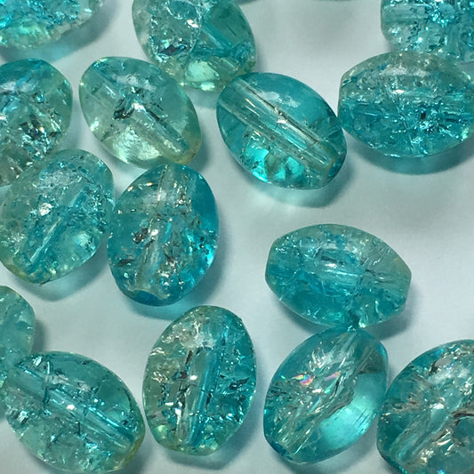 Blue Crackle Glass Oval Beads, 8 x 6 mm - 21 Beads