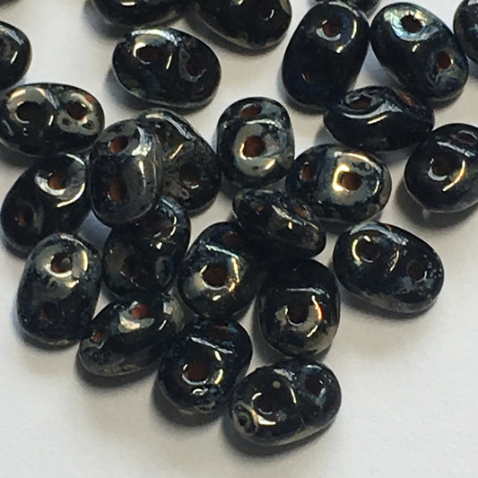 Matubo Superduo 2.5 x 5 mm 23980-43400  Jet Picasso Beads - 5 gm