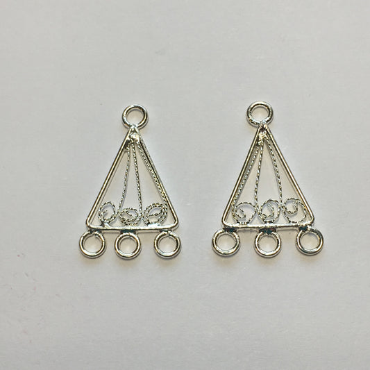 Silver Plated Chandelier Filigree Scroll Triangle Earring Findings 24 x 13 mm - 1 pair