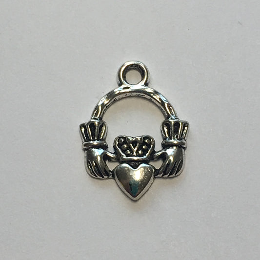Silver Claddagh Caged Hearts Charm, 17 x 13 mm