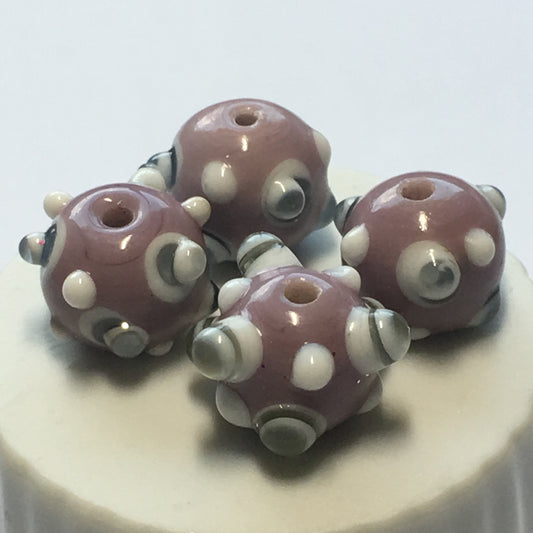 Bumpy Purple Round Glass Lampwork Beads, 11 mm - 4 Beads