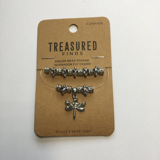 Treasured Finds Silver Plated Spacer Bead Strand w/ Dragonfly Charm Set