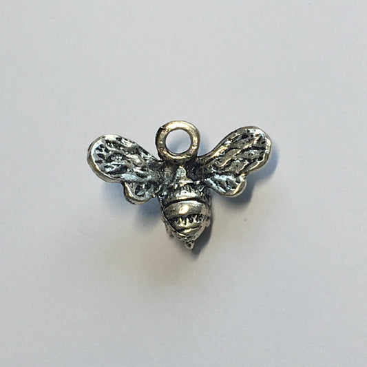 Antique Silver 3D Bee Charm, 14 x 20 mm