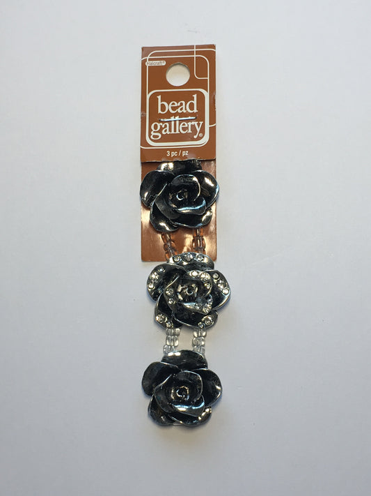 Bead Gallery Silver Metal Flower Slider Beads, 28 x 8 mm - 3 Beads