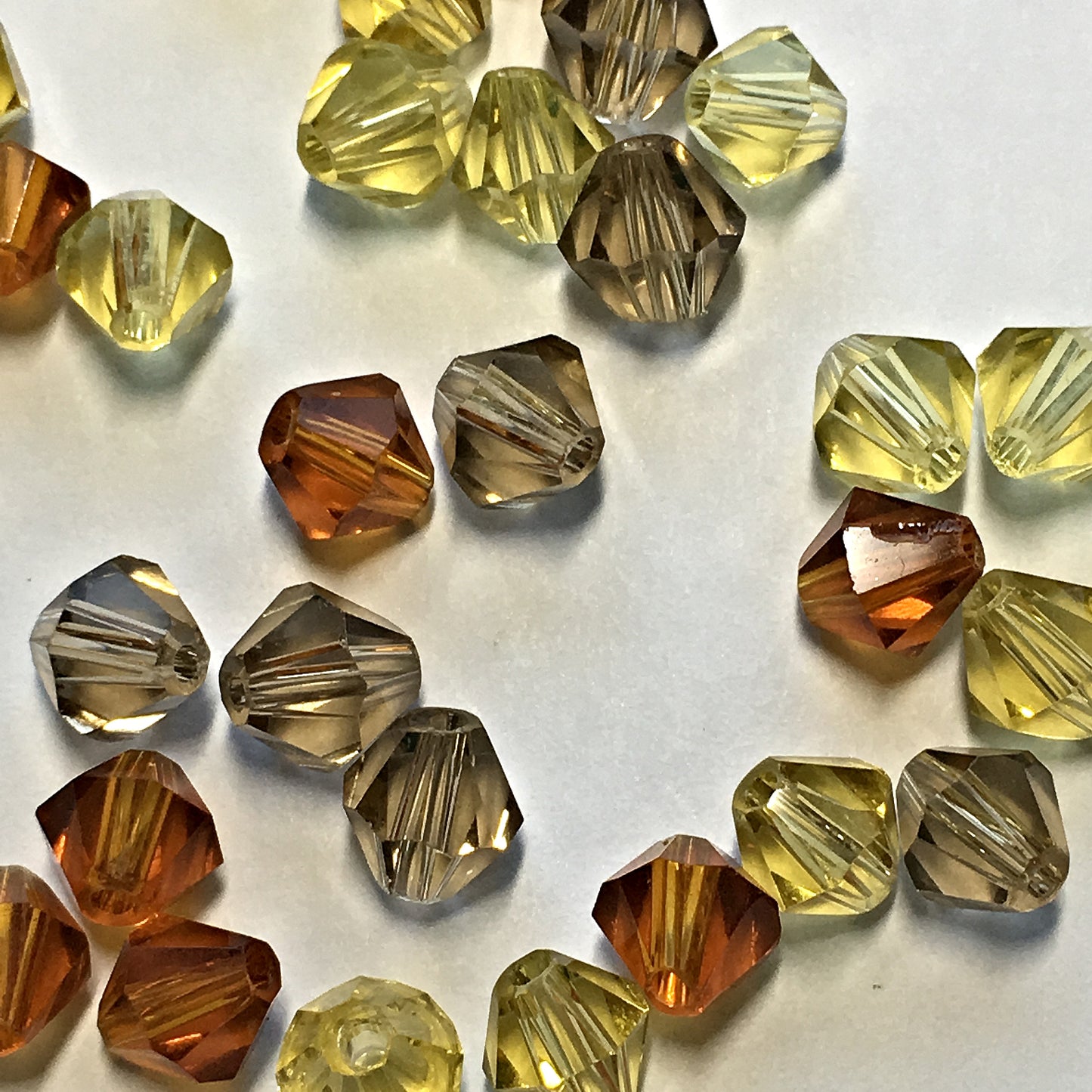 Jonquil, Topaz, Light Diamond Faceted Glass Bicone Bead Mix, 6 mm, 34 Beads