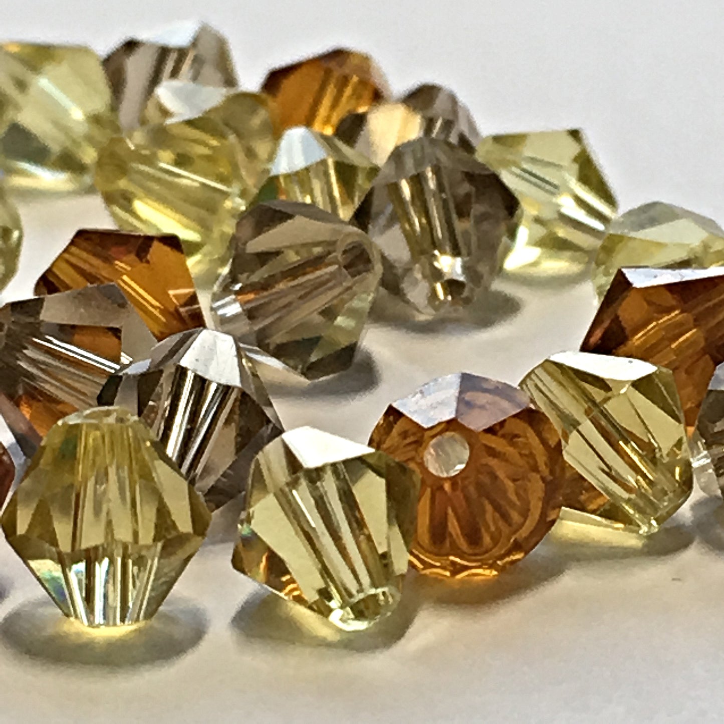 Jonquil, Topaz, Light Diamond Faceted Glass Bicone Bead Mix, 6 mm, 34 Beads