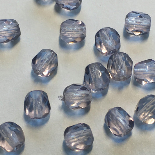 Czech Fire Polished 6-FPR042002 Light Amethyst Faceted Round Beads, 4 mm - 17 Beads