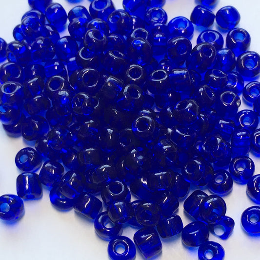 6/0 Transparent Cobalt Blue Seed Beads, 5, 8 or 10 gm