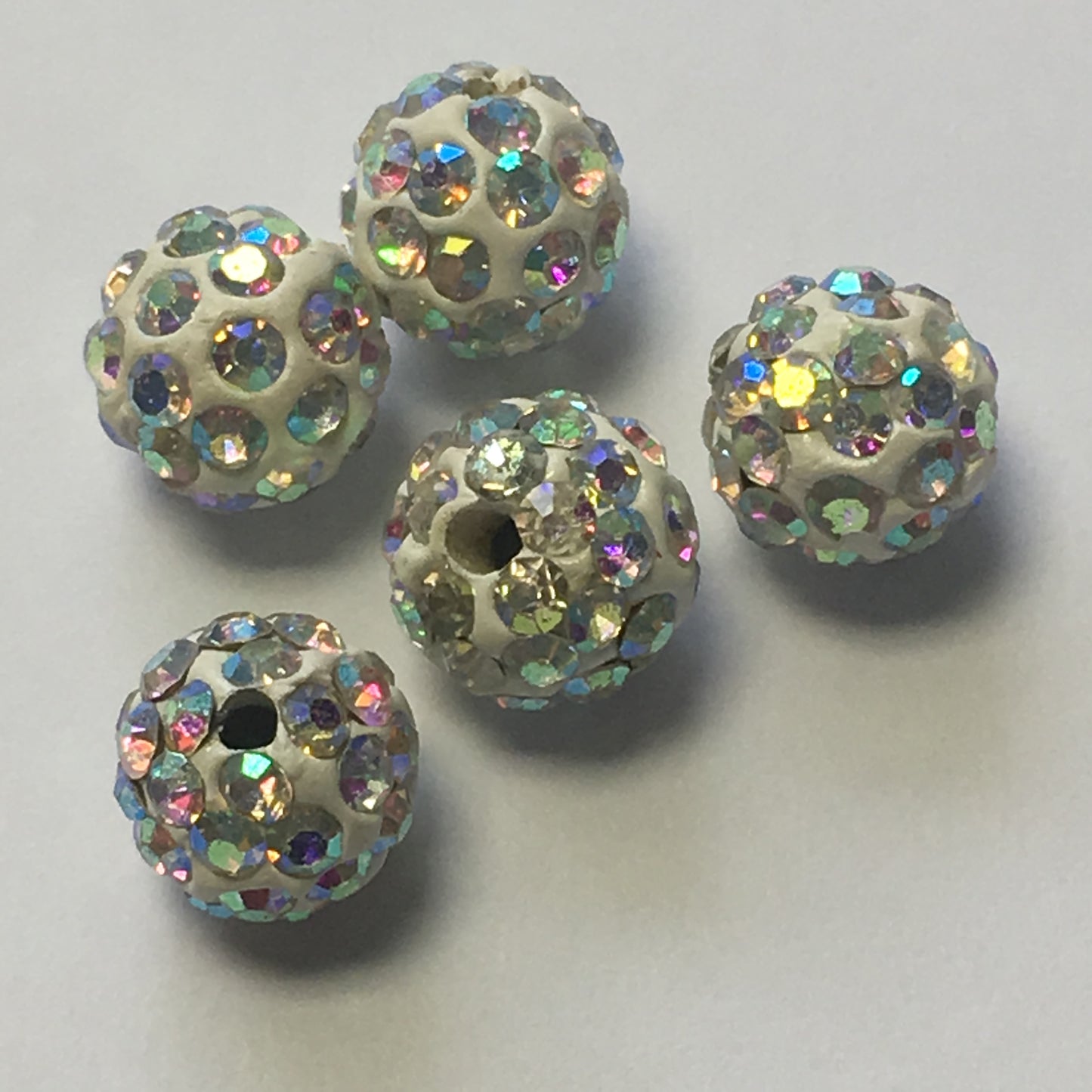 White Polymer Clay and AB Rhinestones, Shamballa Disco Ball Micro Pave Crystal Beads, 8 mm, 5 Beads