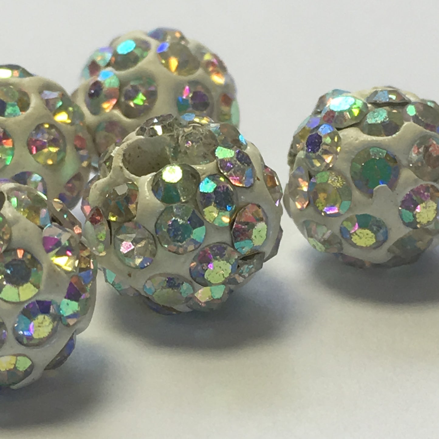 White Polymer Clay and AB Rhinestones, Shamballa Disco Ball Micro Pave Crystal Beads, 8 mm, 5 Beads