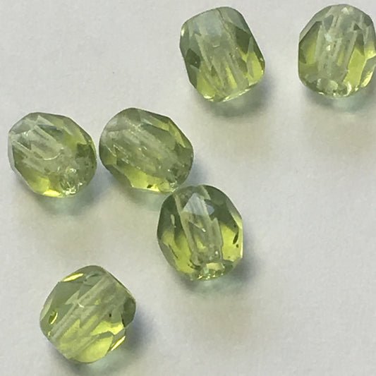 Czech Fire Polished Transparent Olivine Faceted Glass Beads, 4 mm, 6 Beads