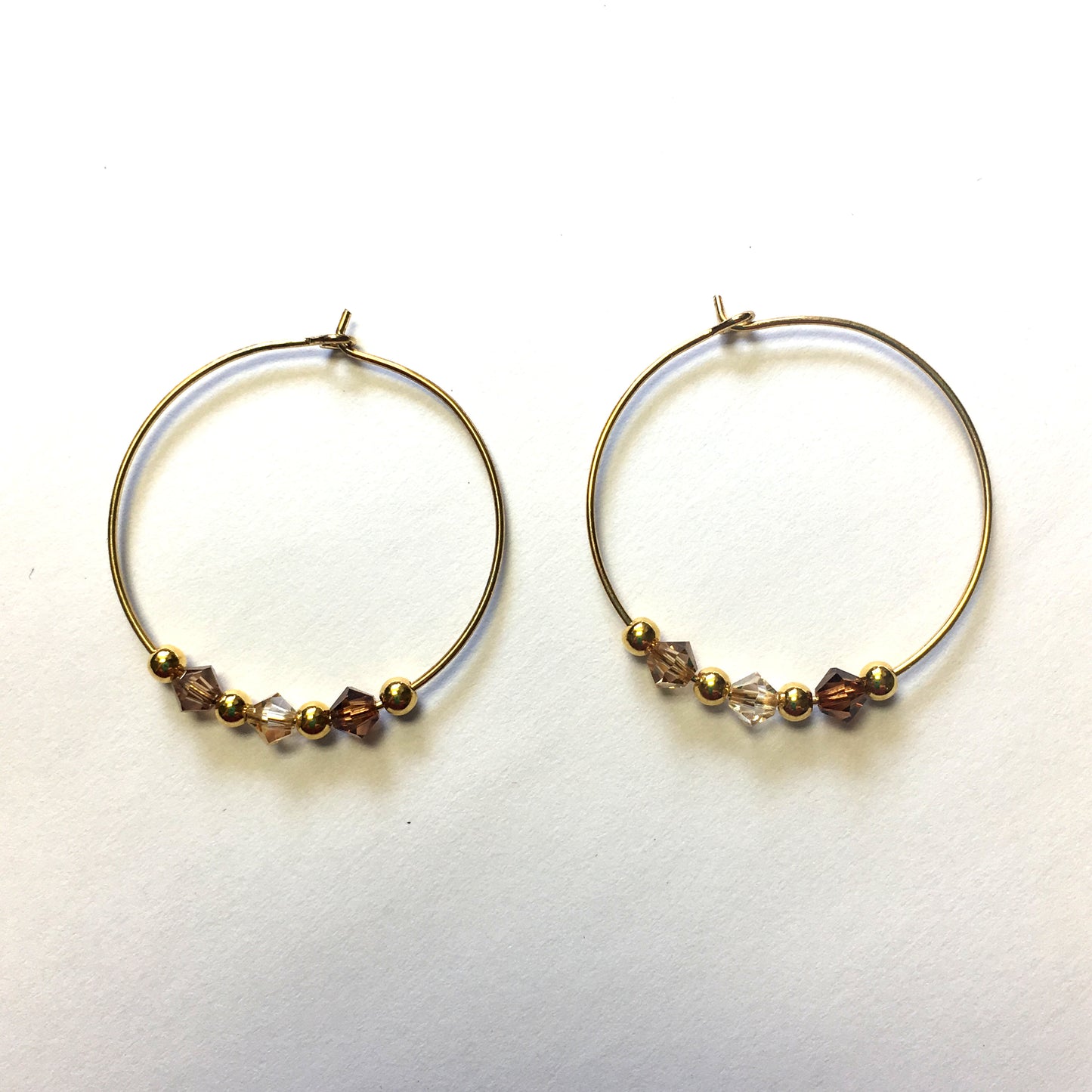 Shades of Brown Swarovski Crystals on Gold Plated Earring Hoops