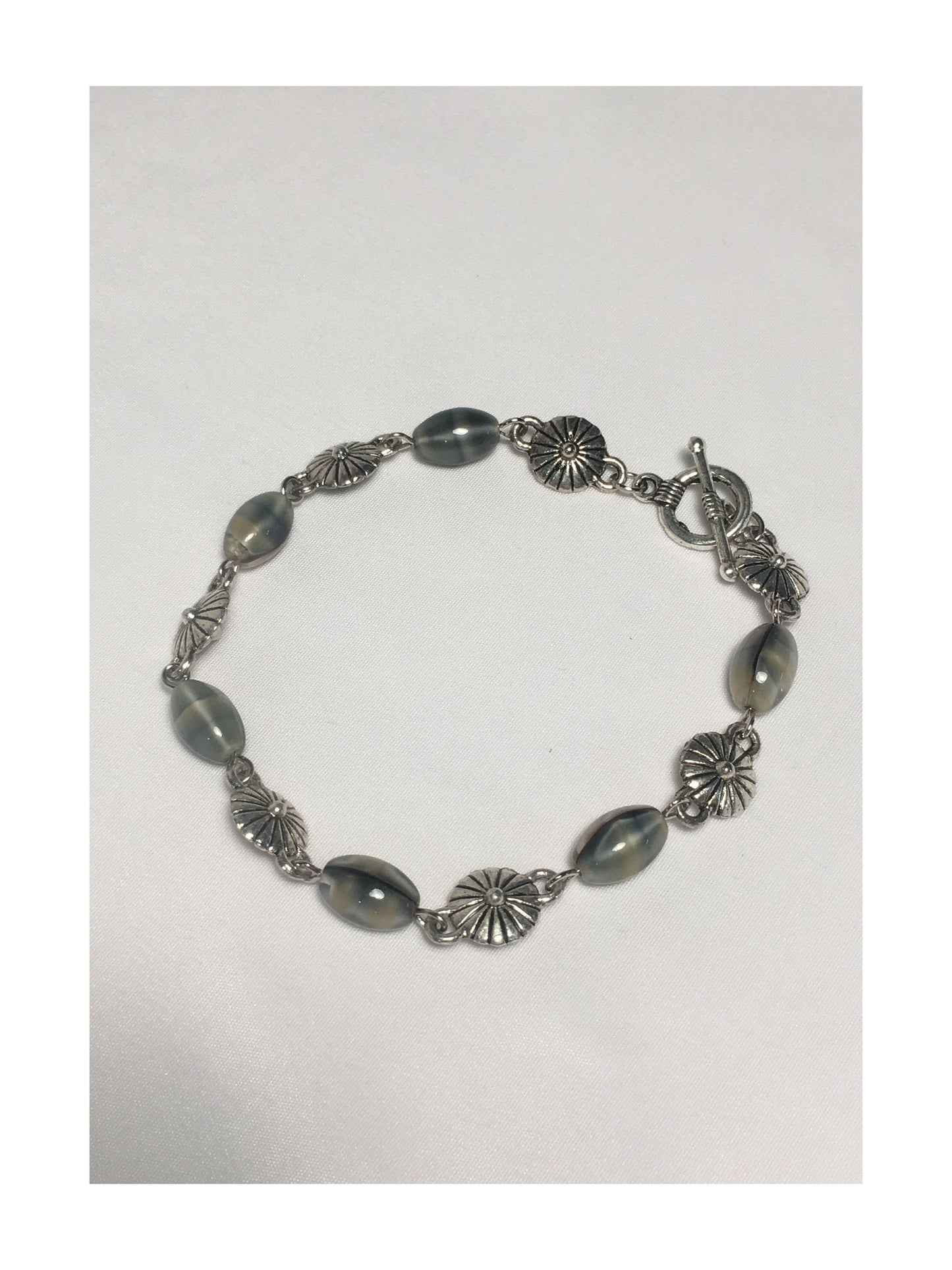 Faux Mother of Pearl Glass Bead Bracelet with Toggle Clasp