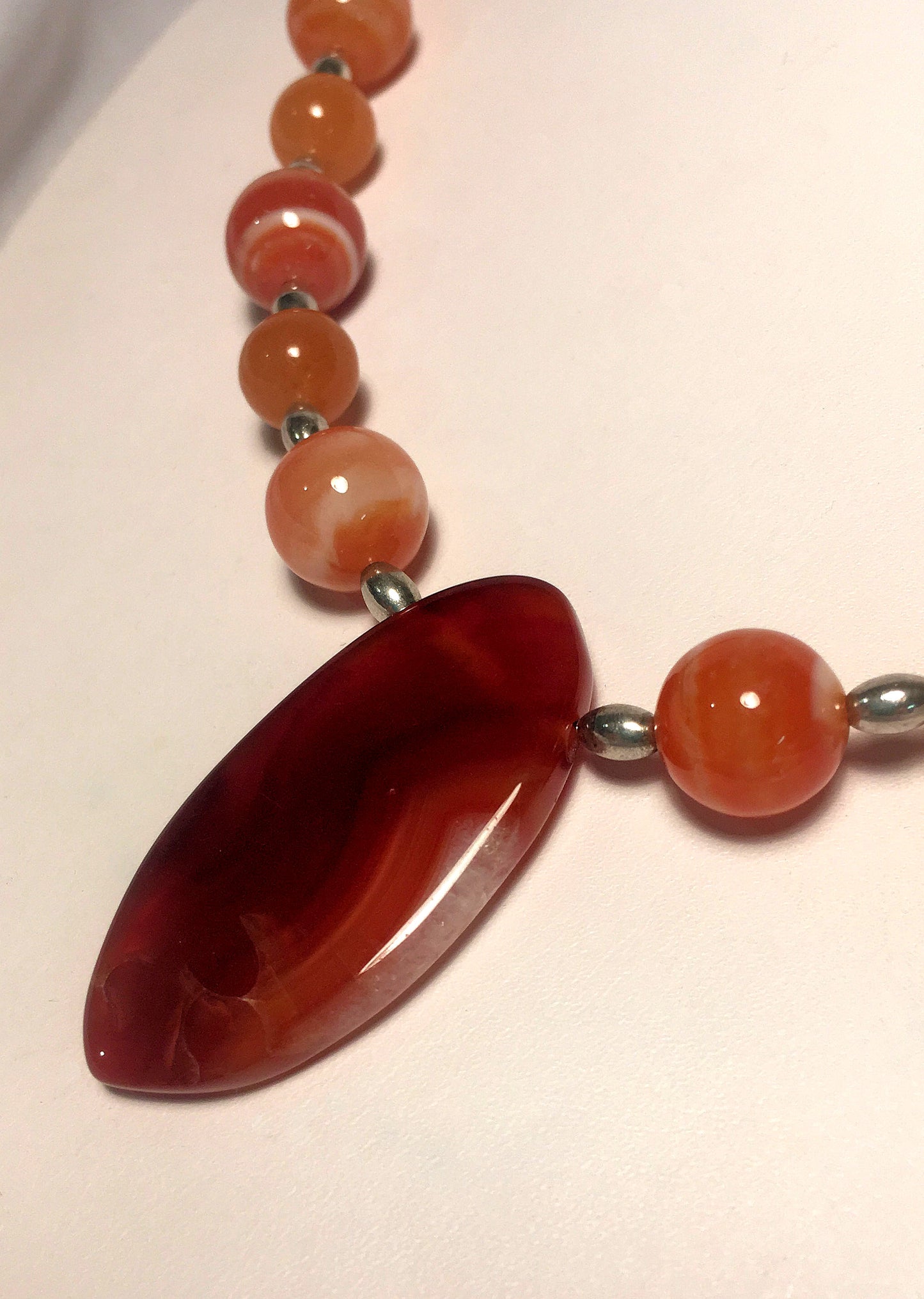 Orange Agate and Jade Pendant Necklace and Dangle Earring Set