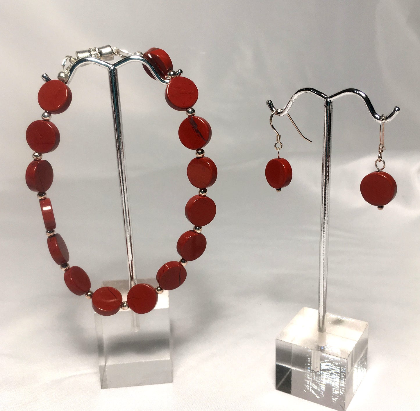 Red Jasper Bracelet and Dangle Earring Set