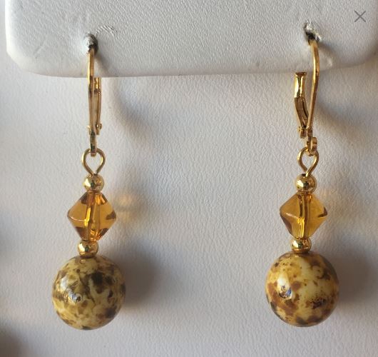 Butterscotch Gold Glass Bead Necklace and Dangle Earring Set