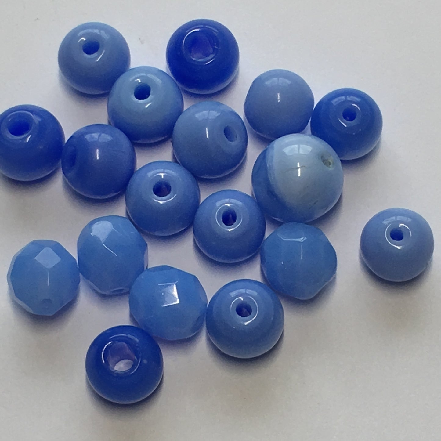 Shades of Blue Smooth and Faceted Round Glass Beads, 8 & 10 mm, 18 Beads