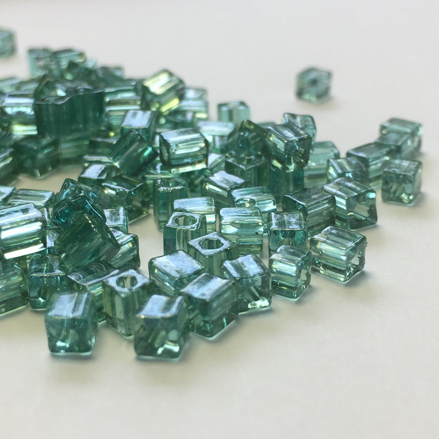 Miyuki 4 mm Square / Cube SB4-2445 Transparent Seafoam Luster Beads - 5 or 10 gm