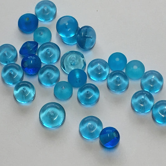 Shades of Blue Saucer and Round Glass Beads, 6-8 x 4 mm, 27 Beads