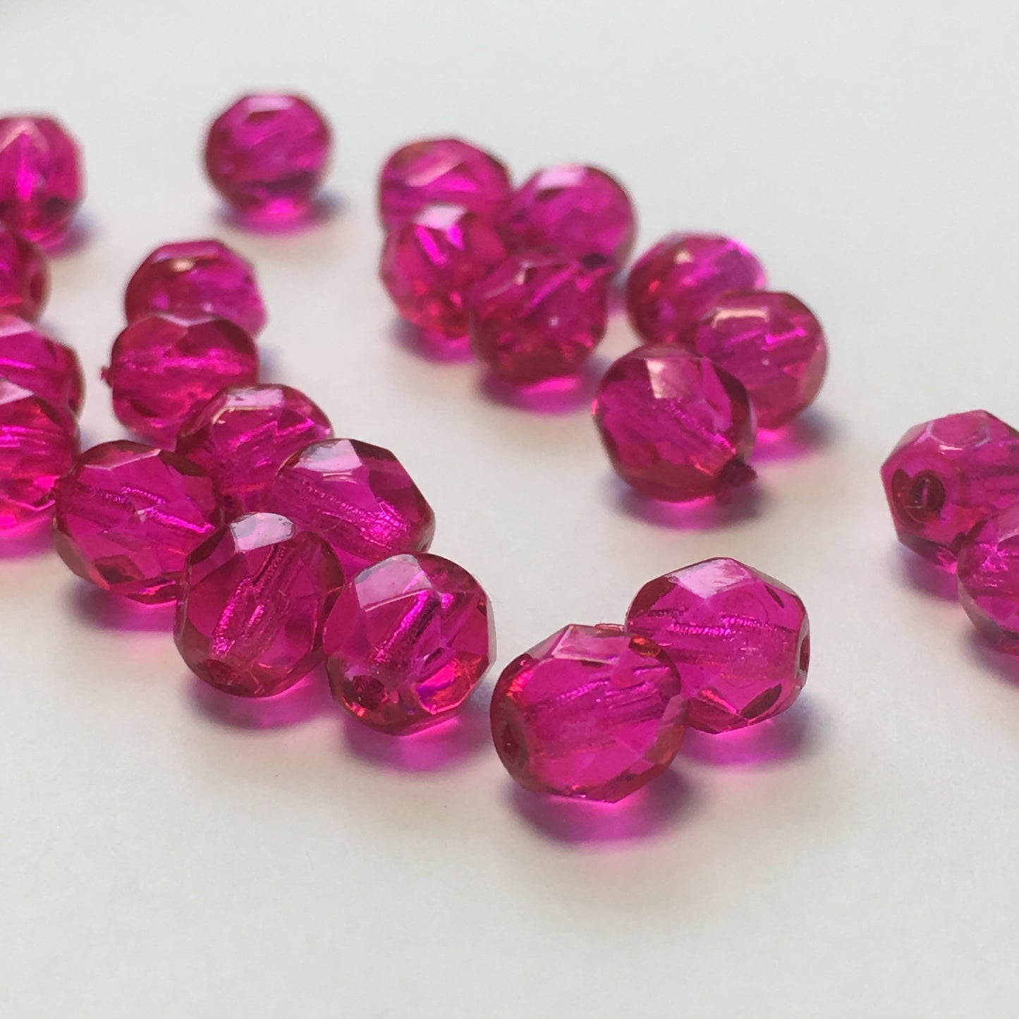Hot Pink Coated Faceted Round Glass Beads, 6 mm - 24 Beads