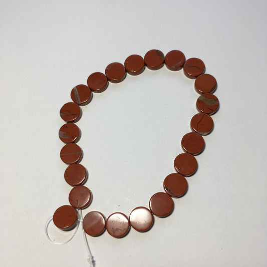 Red Jasper Semi-Precious Stone Flat Round Beads, 10 x 3 mm - 23 Beads