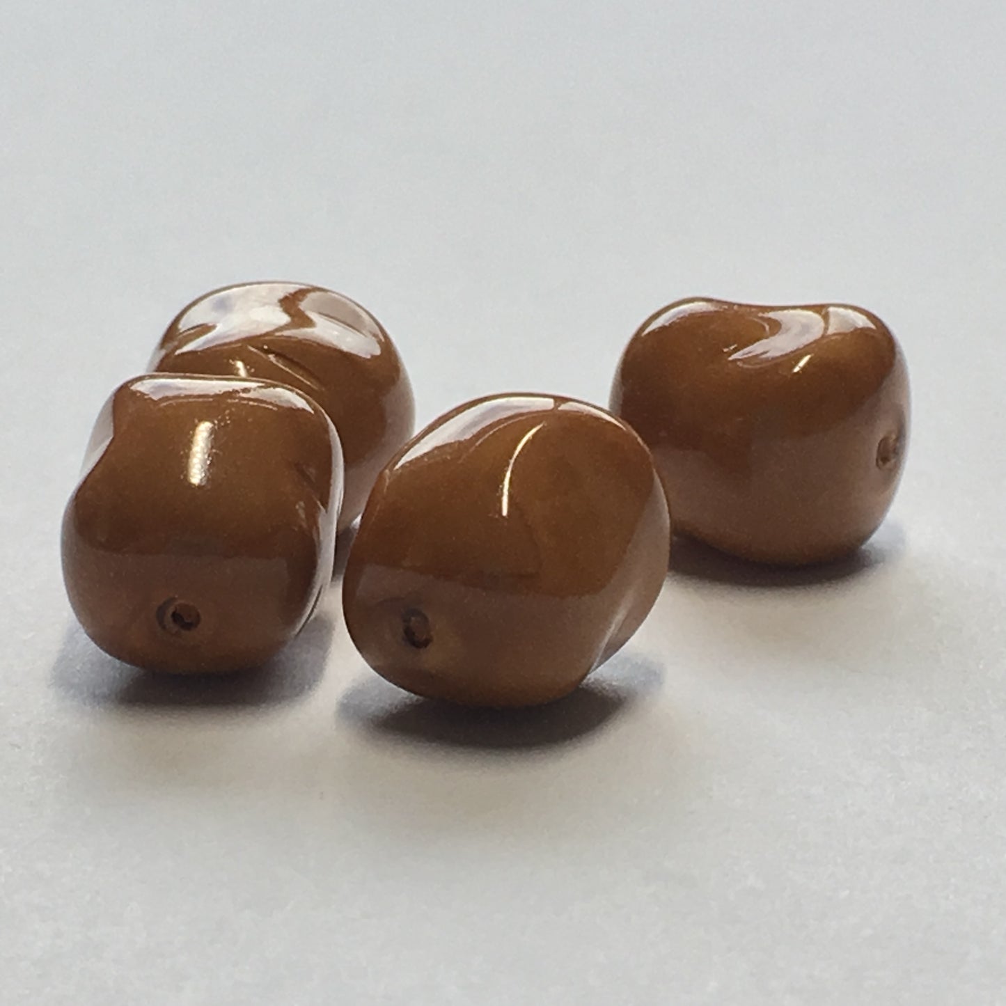 Brown Glass Nugget Beads, 11 x 9 mm - 4 Beads