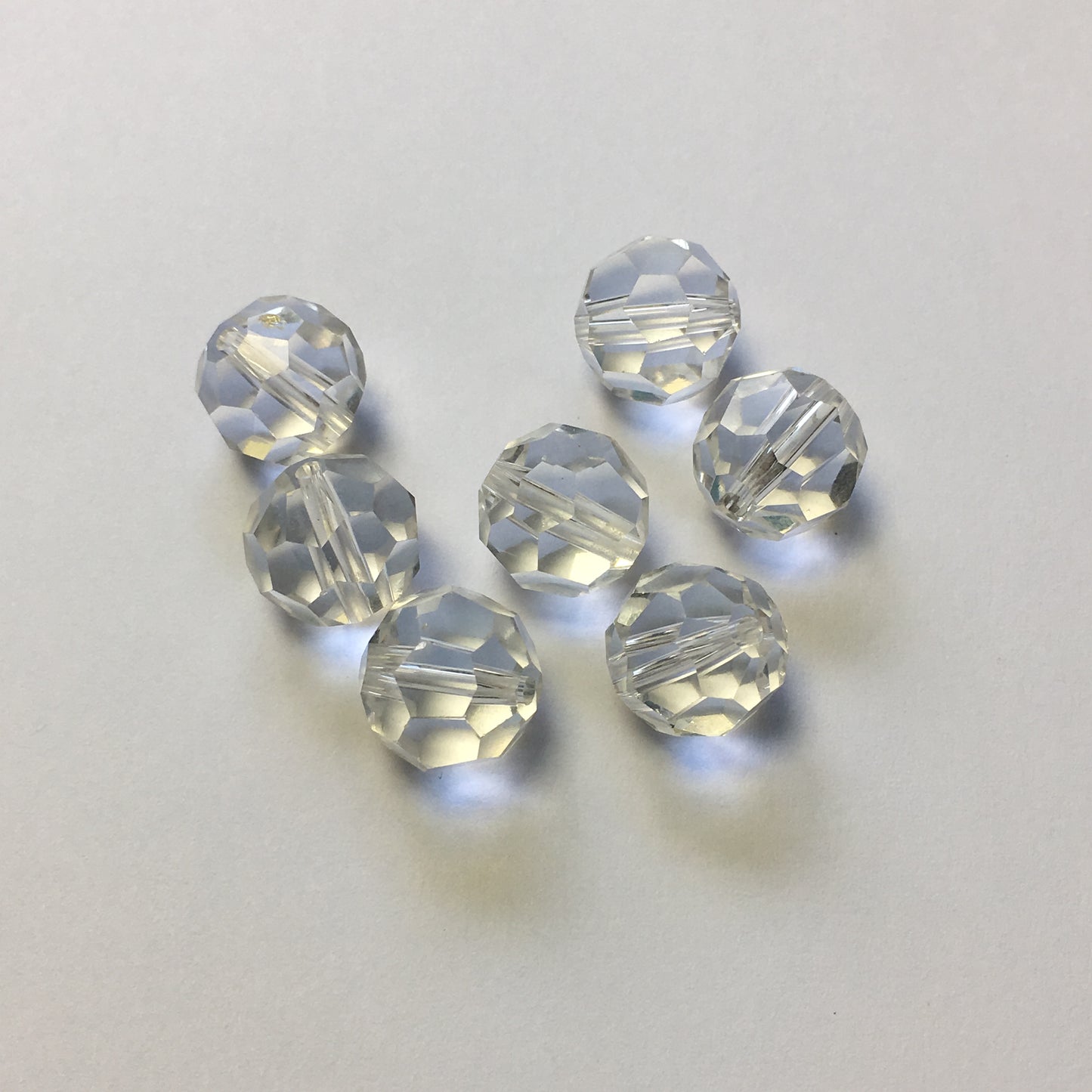 Clear Faceted Glass Round Beads, 12 mm -  7 Beads