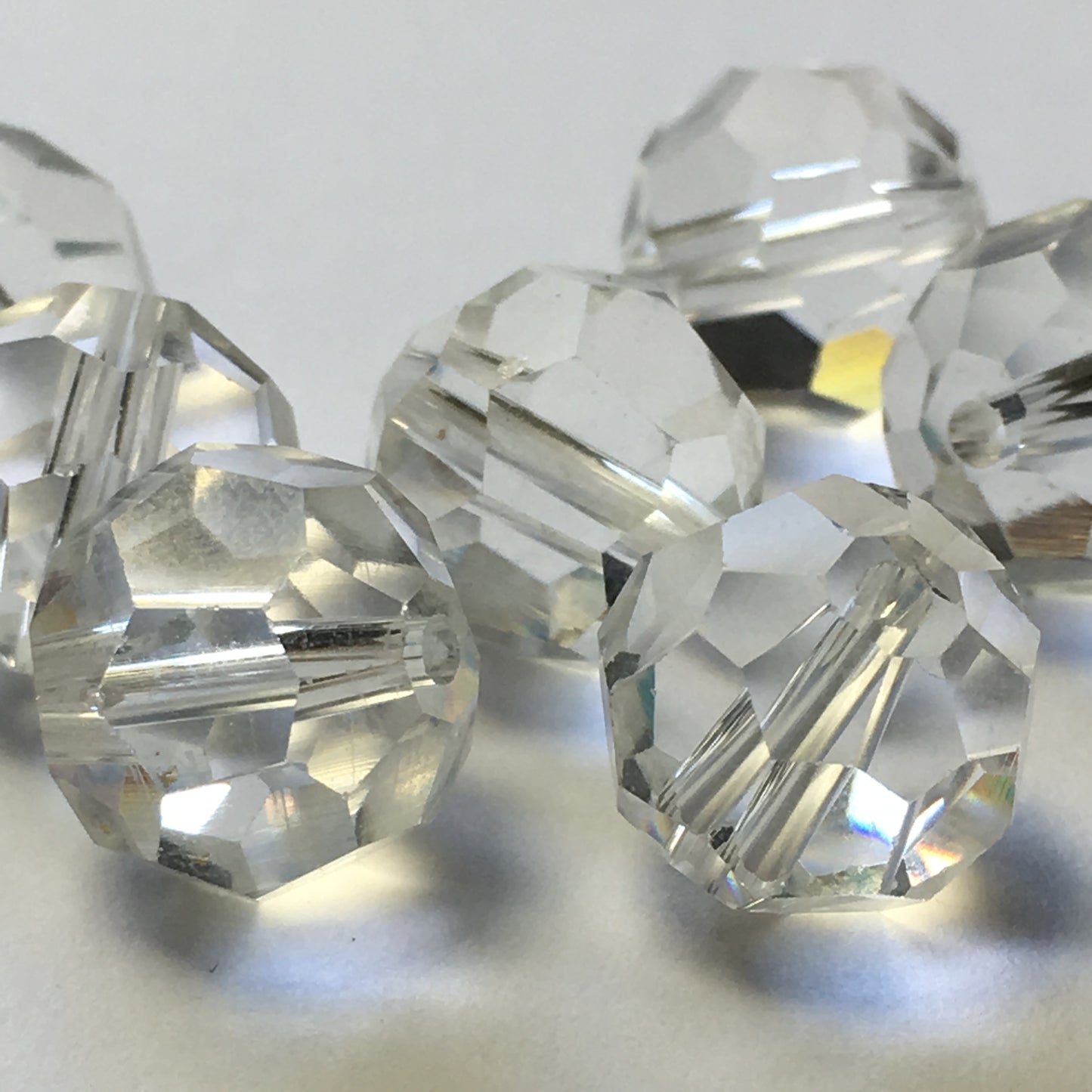 Clear Faceted Glass Round Beads, 12 mm -  7 Beads