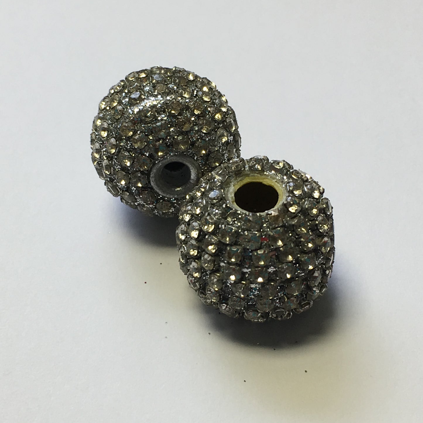 Gray Polymer Clay and Clear Rhinestones Beads, 18 mm, 2 Beads