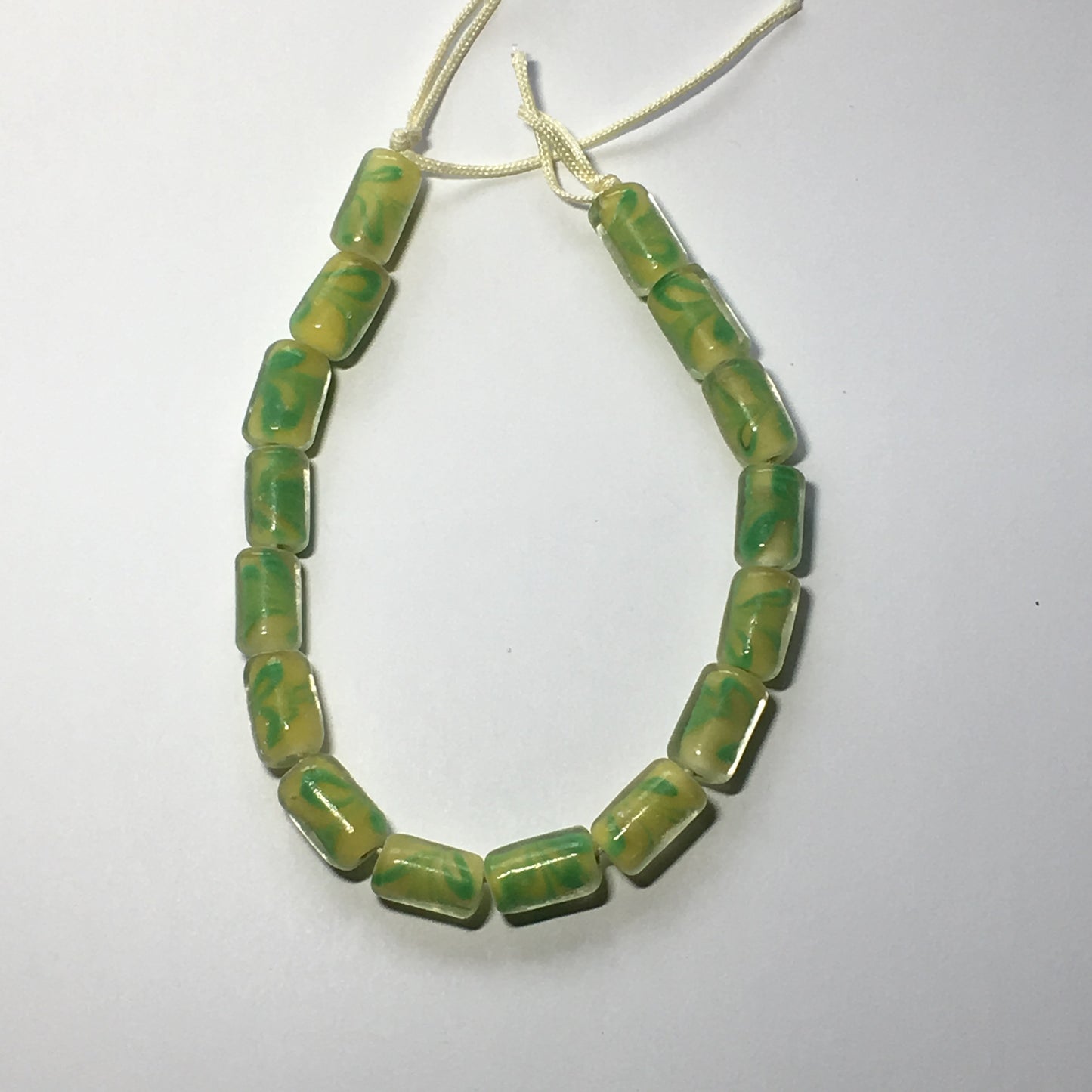 Yellow and Green Swirl Lampwork Glass Tube Beads, 13 x 8 mm - 16 Beads