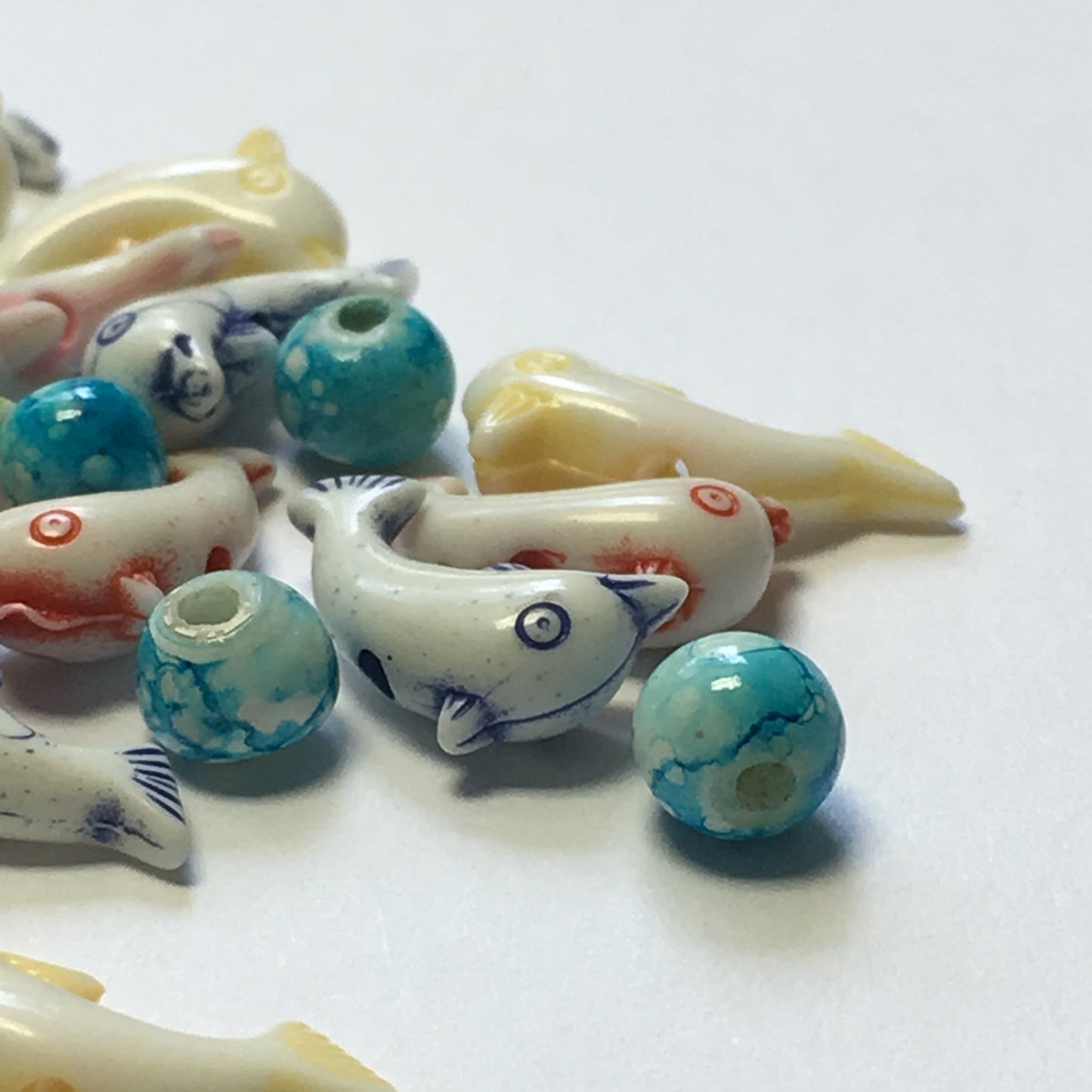 Dolphins and Balls Acrylic Beads, 12 x 7 and 4.25 mm, 27 and 17 Beads
