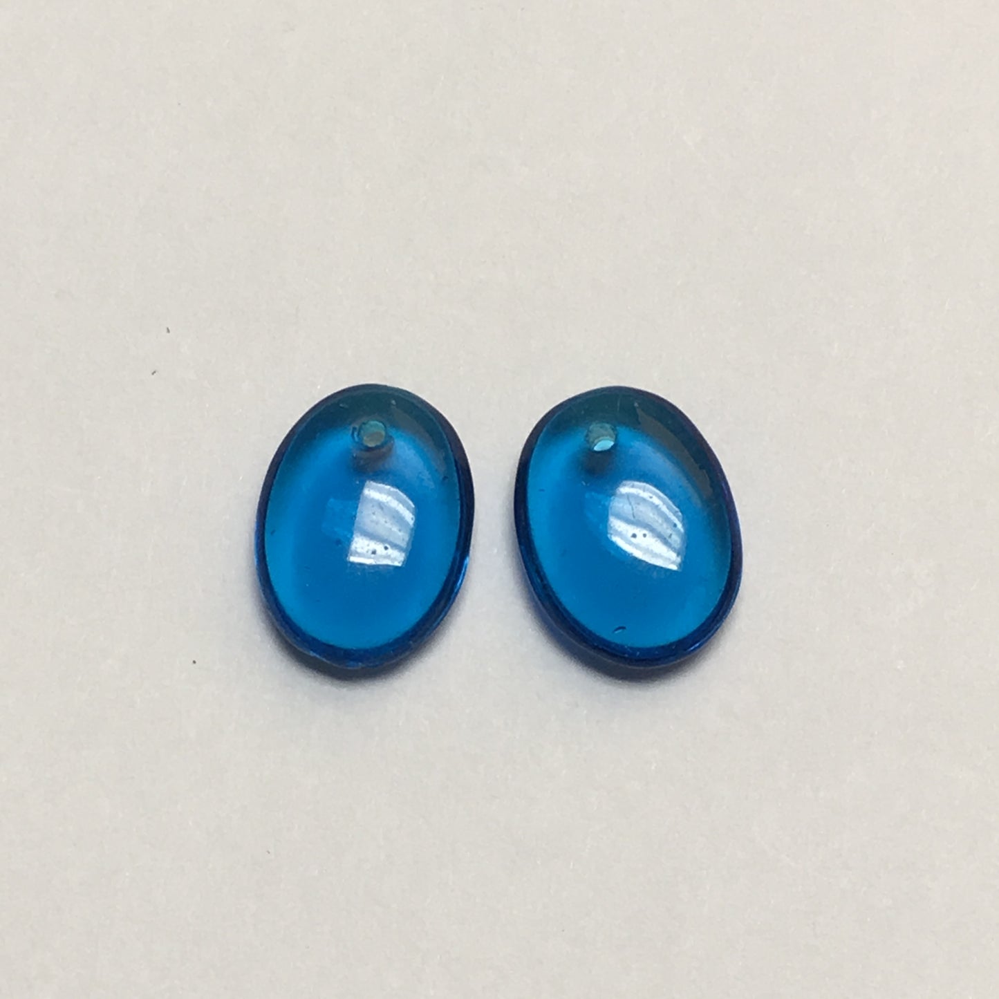 Sapphire Blue Glass Flat Oval Top Drilled Go Go Beads, 11 x 8 x 3 mm, 2 Beads,
