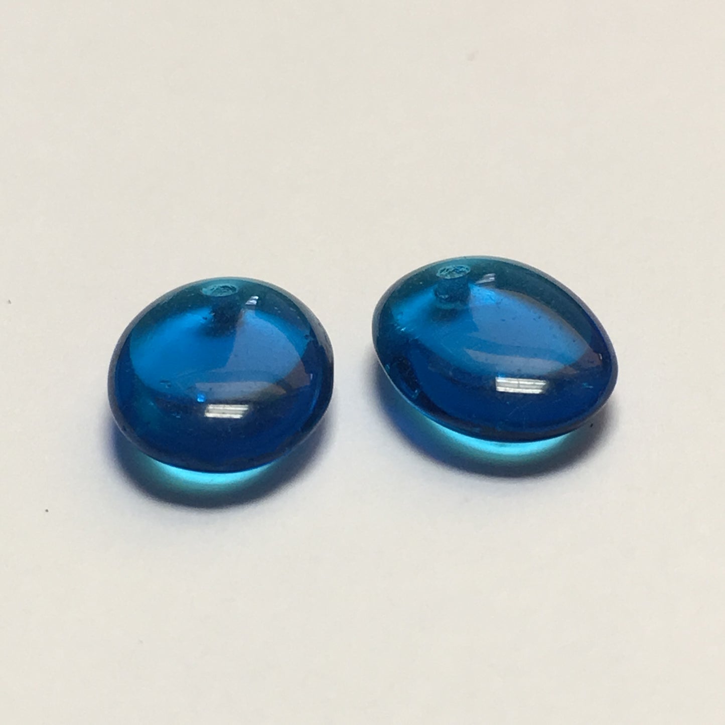 Sapphire Blue Glass Flat Oval Top Drilled Go Go Beads, 11 x 8 x 3 mm, 2 Beads,