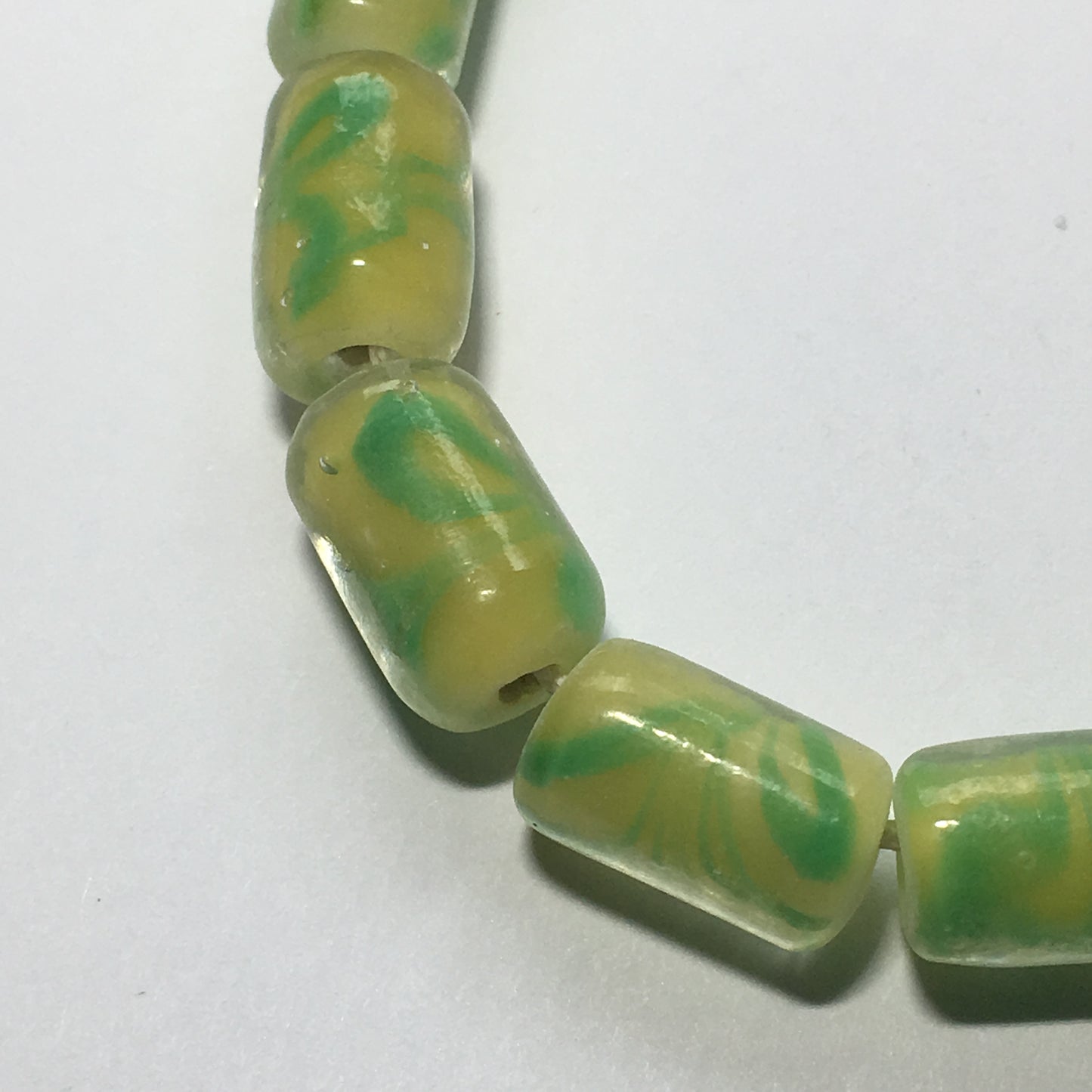 Yellow and Green Swirl Lampwork Glass Tube Beads, 13 x 8 mm - 16 Beads