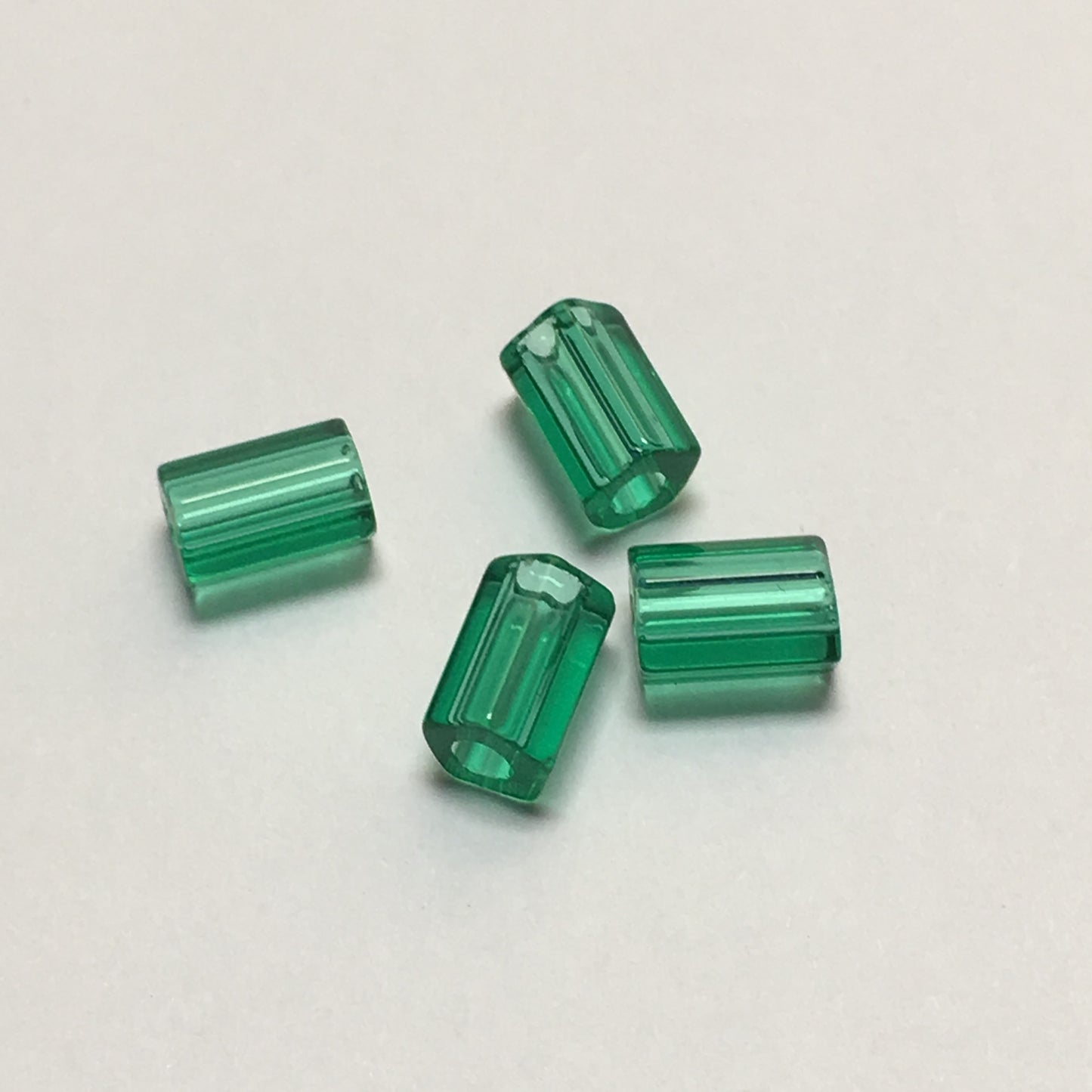 Transparent Emerald Green Glass Hex Tube Beads, 6 x 4 mm, 4 Beads