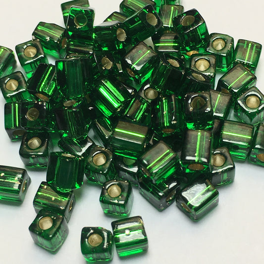 Miyuki 4 mm Square / Cube SB4-16 Silver Lined Emerald Beads - 5 gm