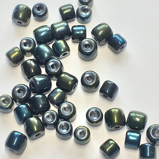 Metallic Blue Green Roller Beads, 5 x 5 to 6 x 6 mm, 41 Beads