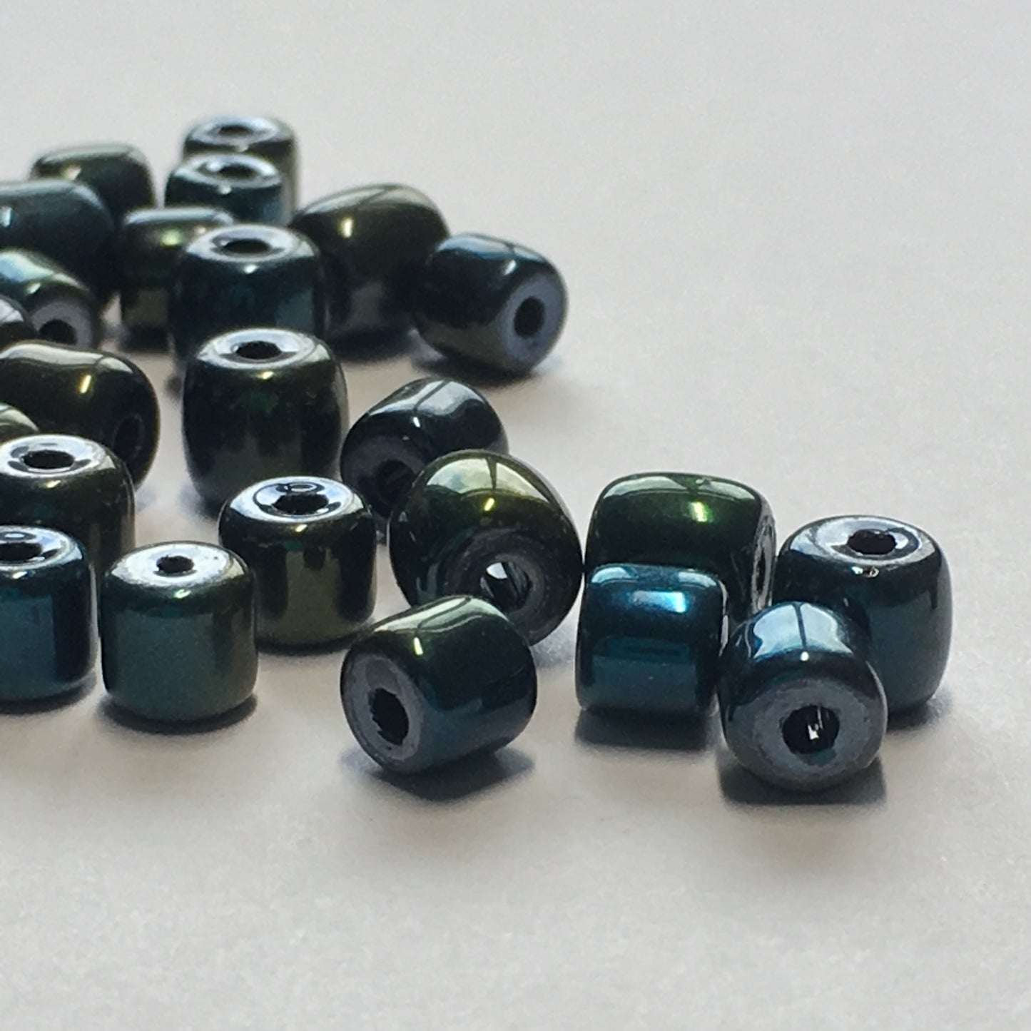 Metallic Blue Green Roller Beads, 5 x 5 to 6 x 6 mm, 41 Beads