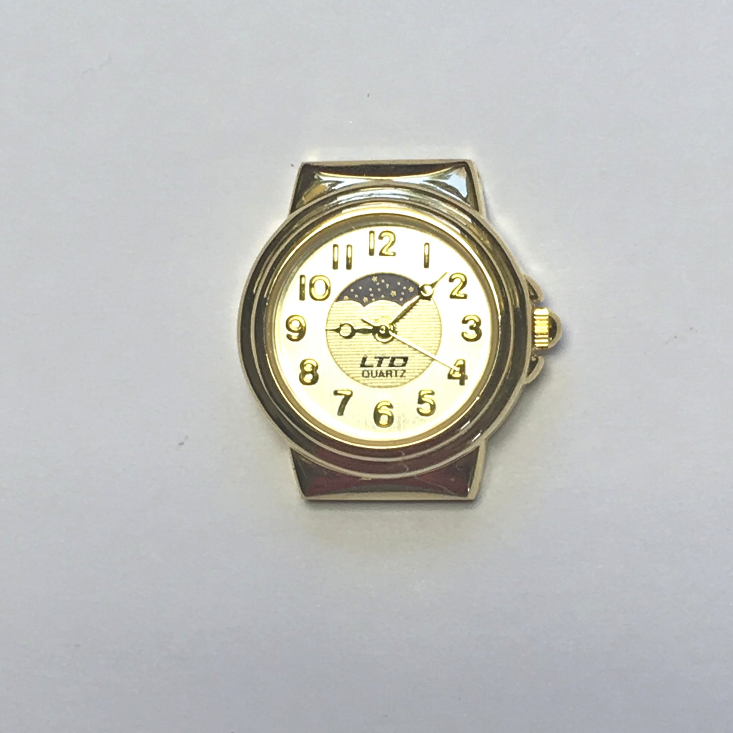 Gold LTD Quartz Sun/Moon Watch Face with Pins, 29 x 27 mm, New, No Scratches