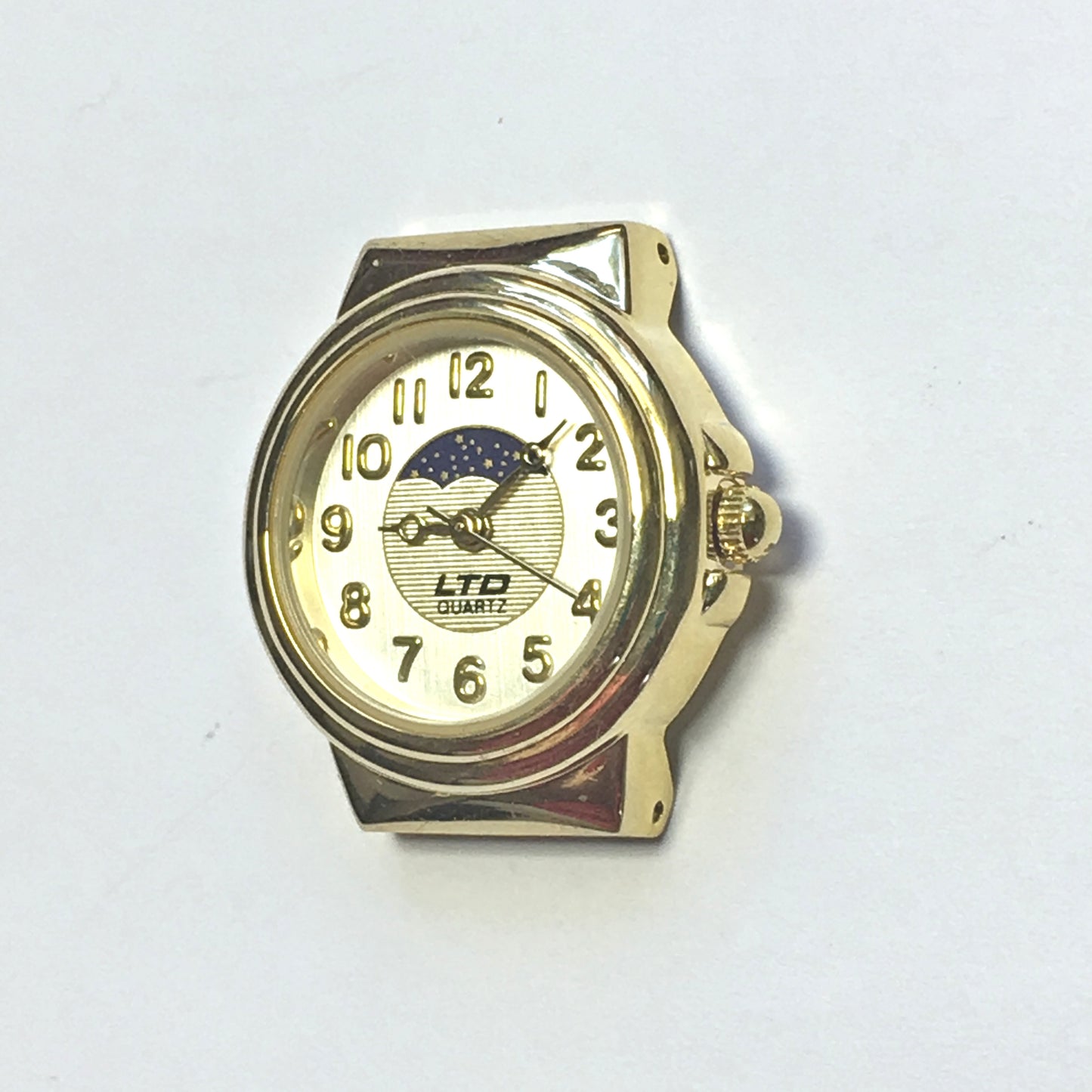 Gold LTD Quartz Sun/Moon Watch Face with Pins, 29 x 27 mm, New, No Scratches