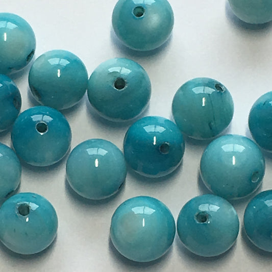 Blue Dyed Shell Round Beads, 6 mm - 26 Beads