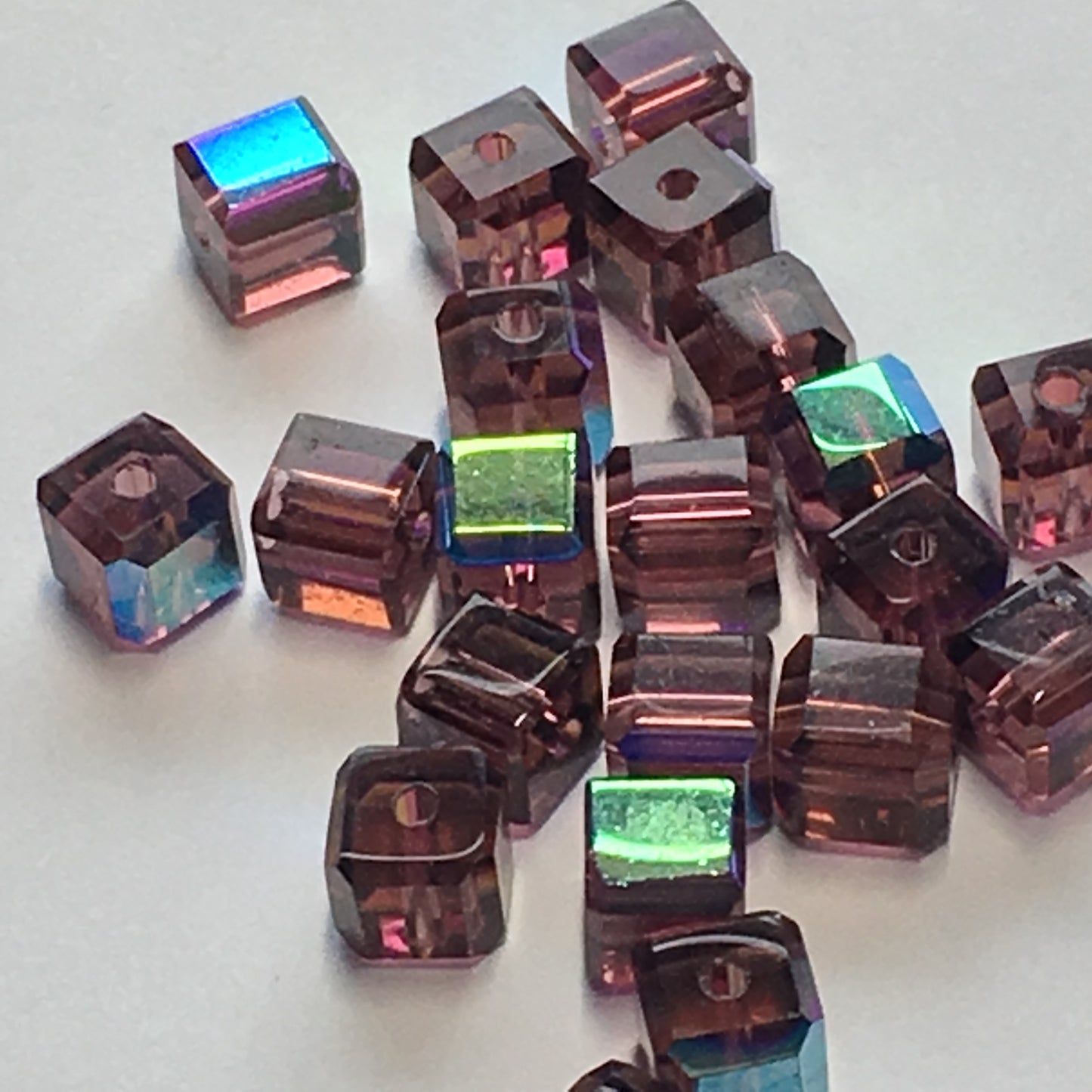 Swarovski Crystal #5601 Amethyst AB Square / Cube Faceted Beads, 4 mm, 20 Beads