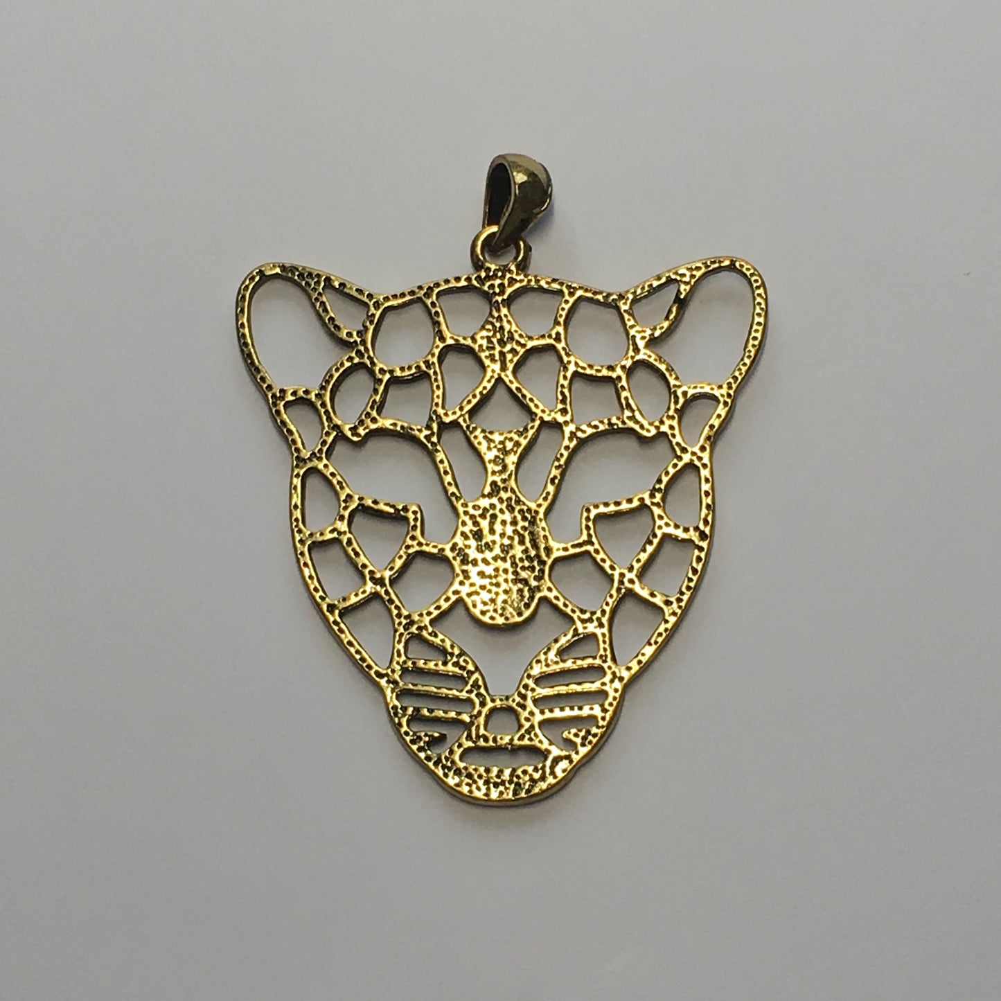 Antique Gold Geometric Leopard Pendant With Bail, 57 x 46 x 2 mm