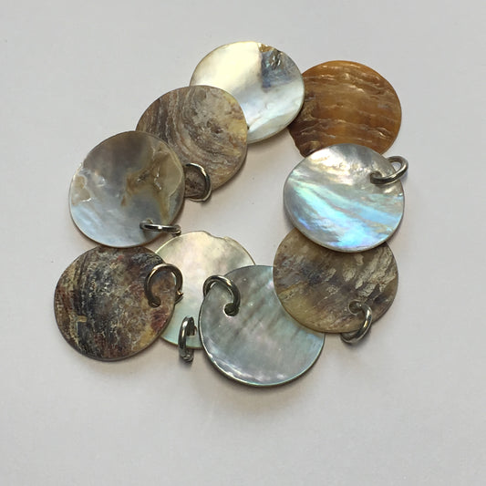Natural Shell Circle Charms 16 mm - 9 Charms With Rings
