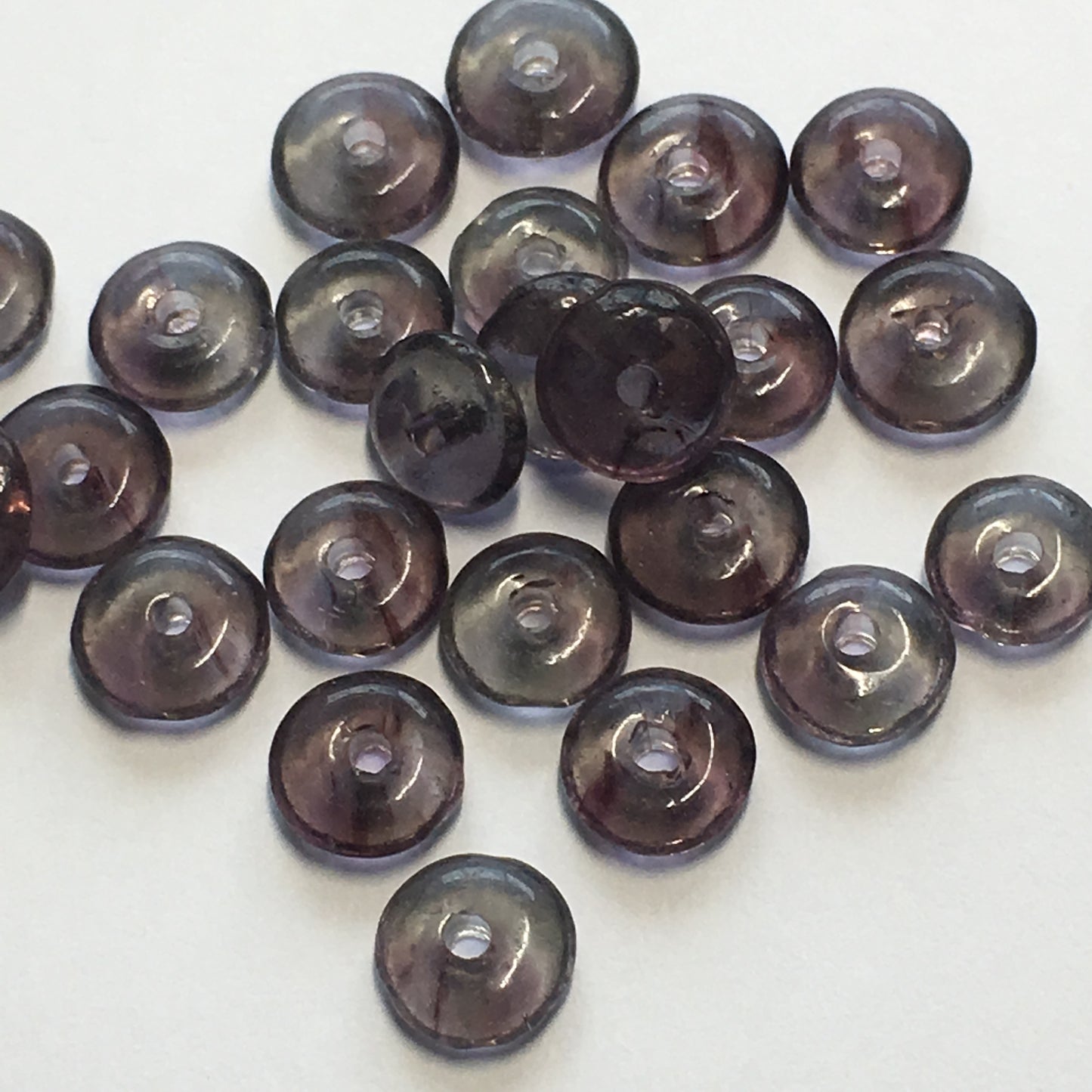 Transparent Purple Glass Saucer Beads, 3 x 6 mm, 23 Beads