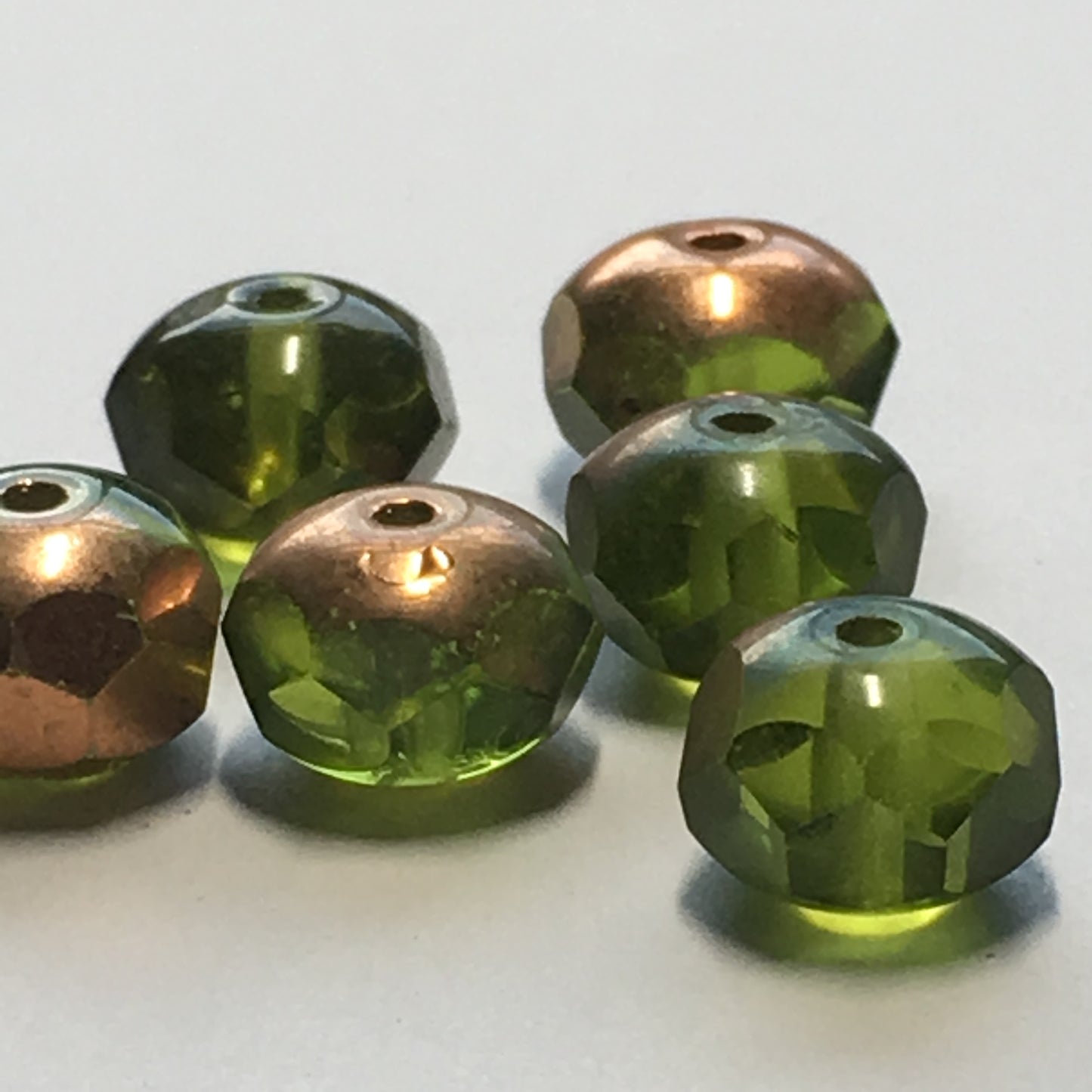 Transparent Green 1/2 Copper Glass Rondelle Beads, 5 x 8 mm - 6 Beads